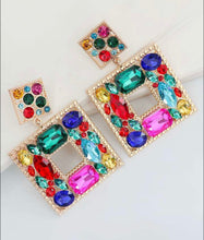 Load image into Gallery viewer, &quot;RAINBOW&quot; CRYSTAL SQUARE EARRINGS
