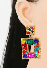 Load image into Gallery viewer, &quot;RAINBOW&quot; CRYSTAL SQUARE EARRINGS
