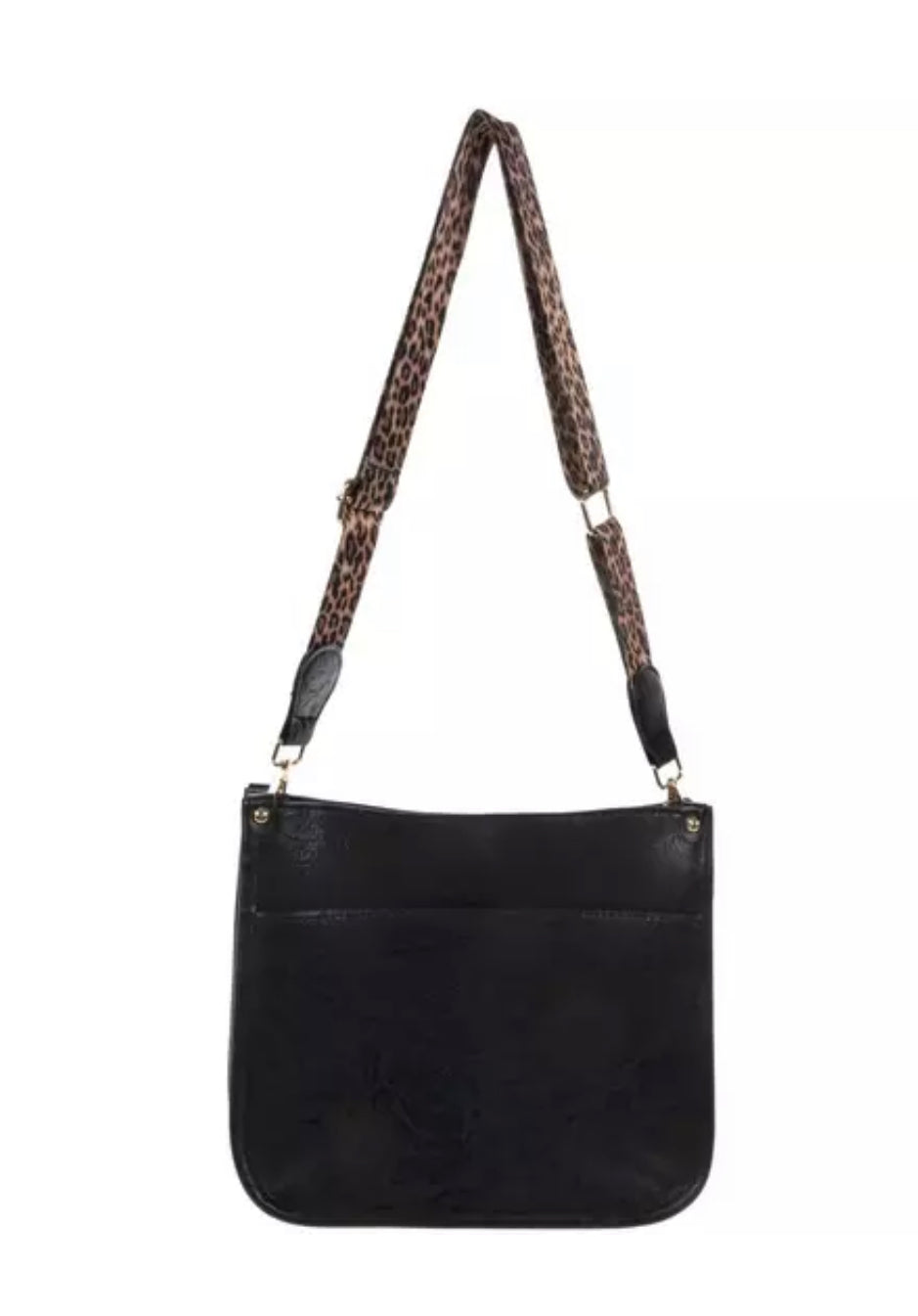 Black Leather Cheetah Crossbody Bag