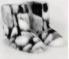Load image into Gallery viewer, “FLUFFY FURRY” BLACK &amp; WHITE MID BOOT
