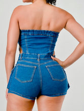 Load image into Gallery viewer, “BLOOMING DENIM “ROMPER

