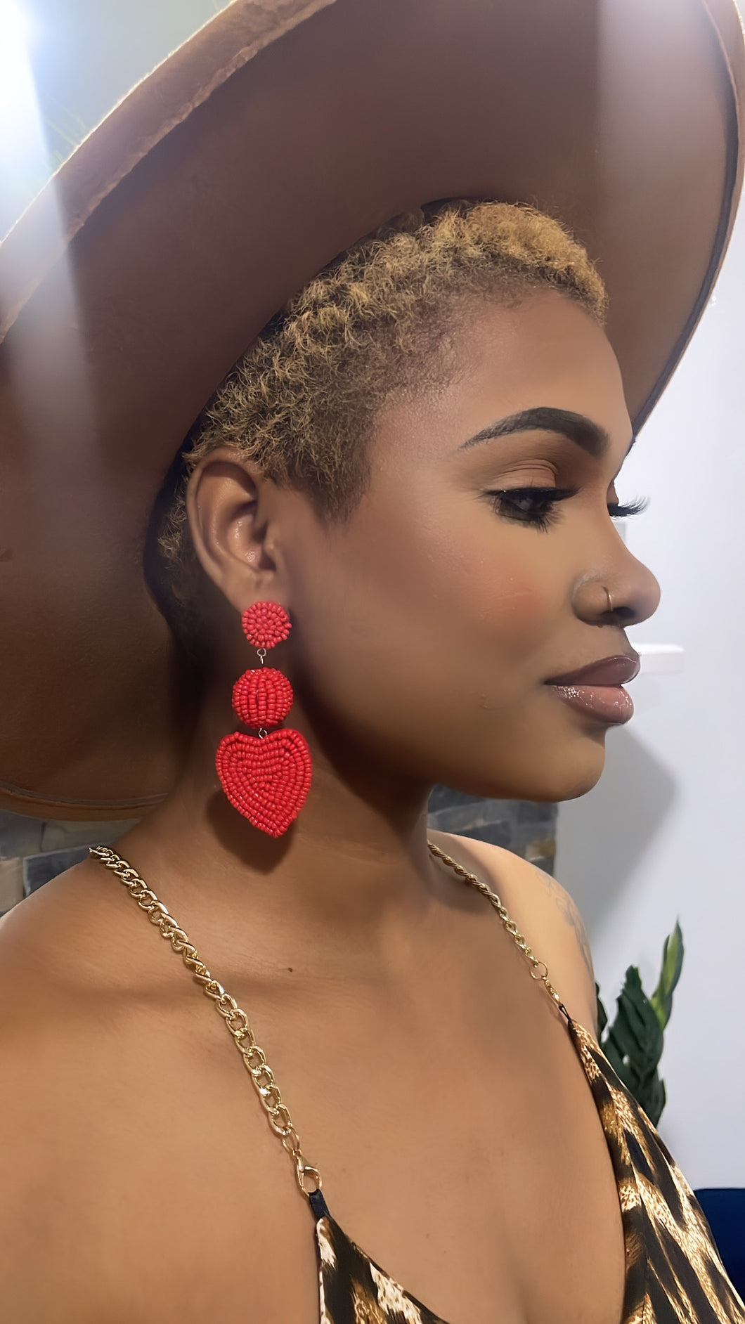 Red Heart Beaded Earrings