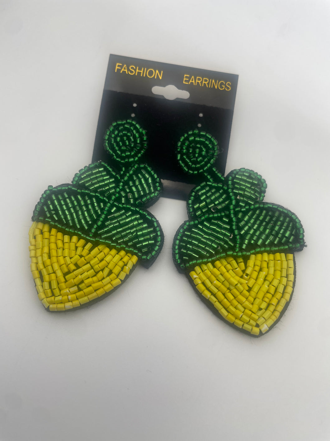 “BEADED” YELLOW AND GREEN EARRINGS