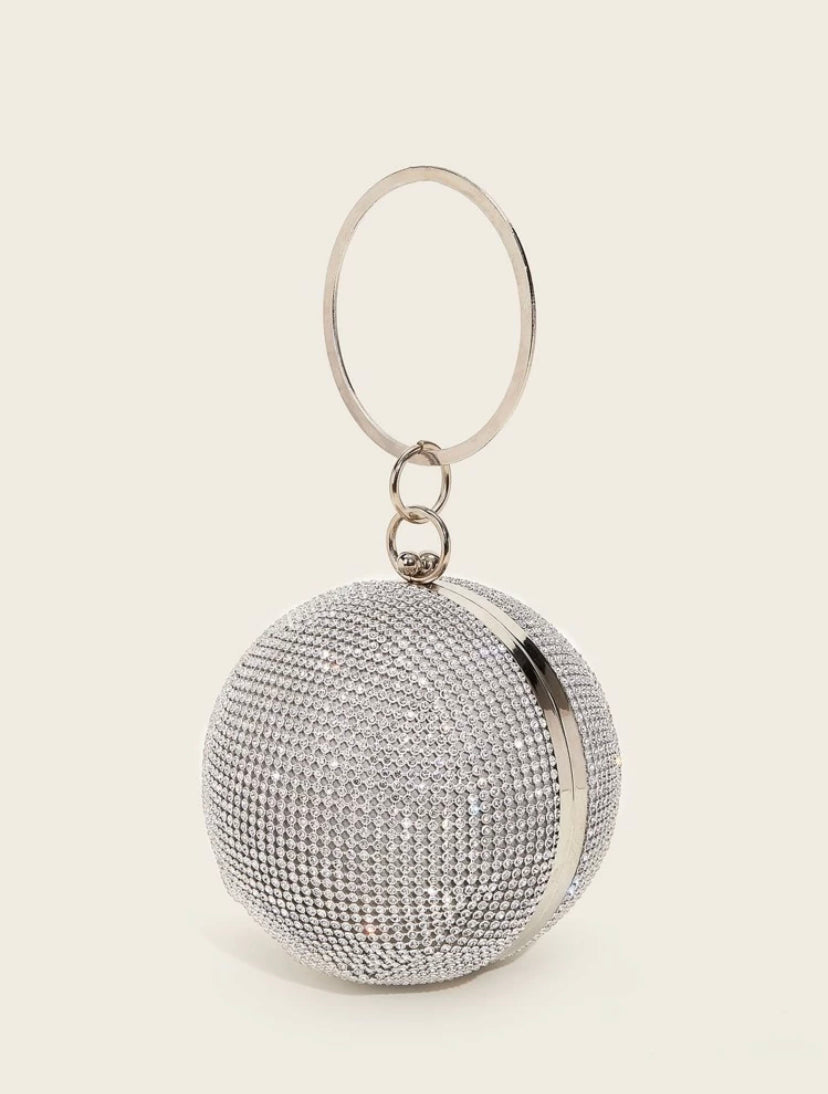 Silver Rhinestone Crystal Ball Handbag