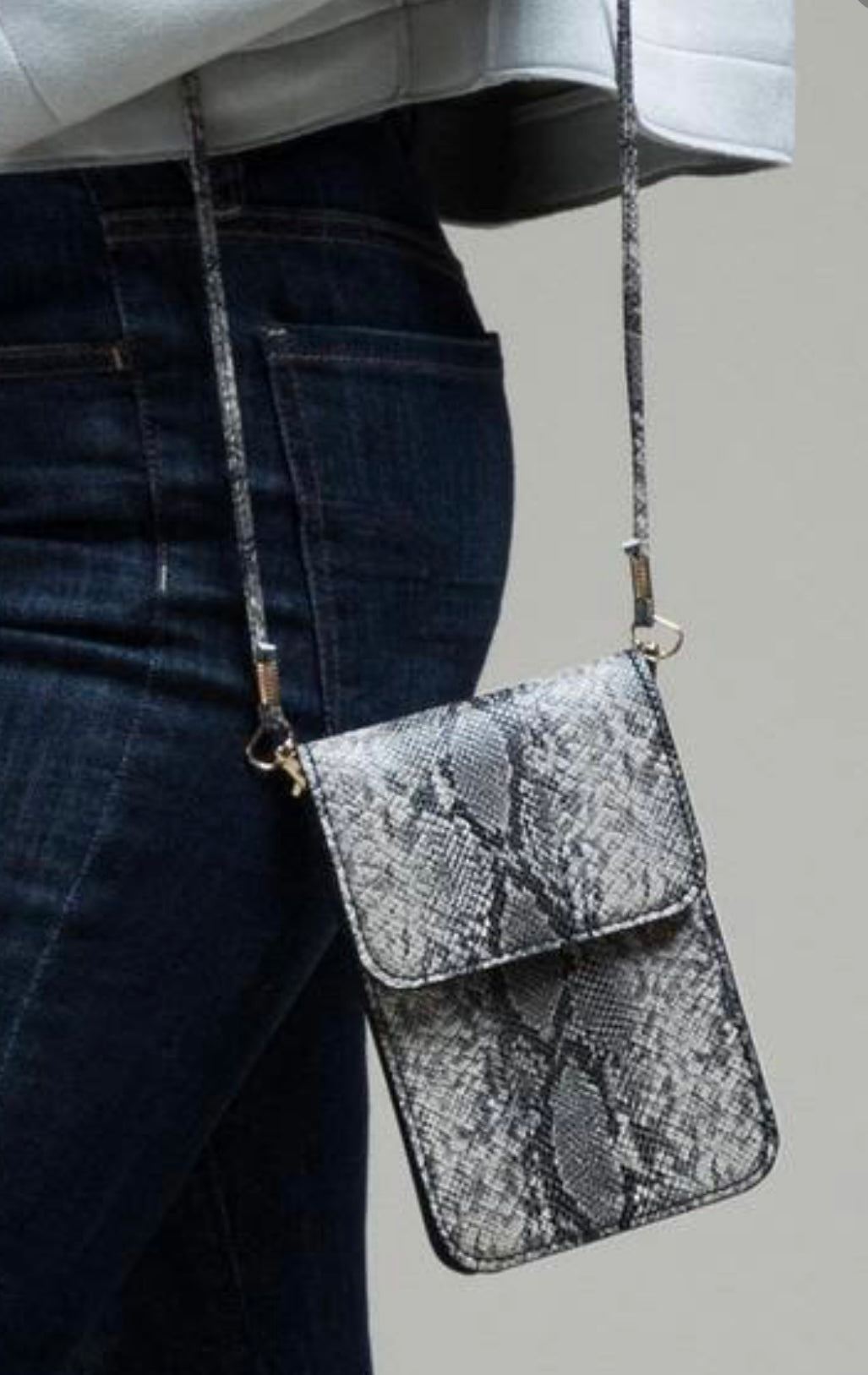 Black Snake Skin Crossbody Handbag